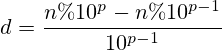 d=\frac{n \% 10^p - n \% 10^{p-1}}{10^{p-1}}