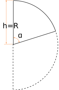 2)Центральный разрез полусферы, боковая проекция.